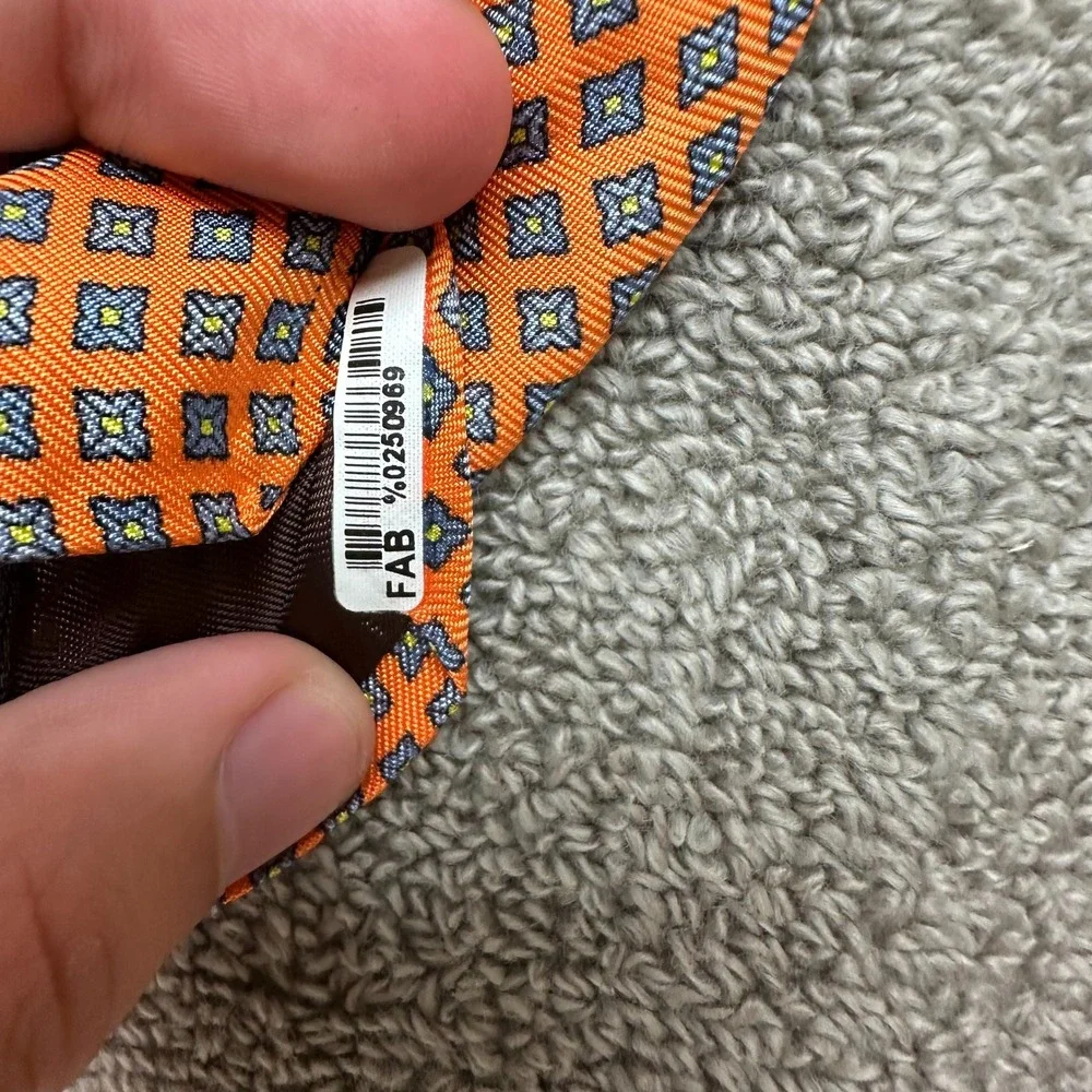 Arcuri Silk Tie Orange Blue Geometric Medallion Pattern Mens Necktie Italy